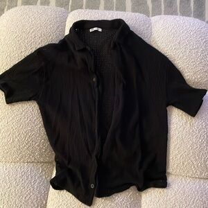 Zara navy mesh summer button down